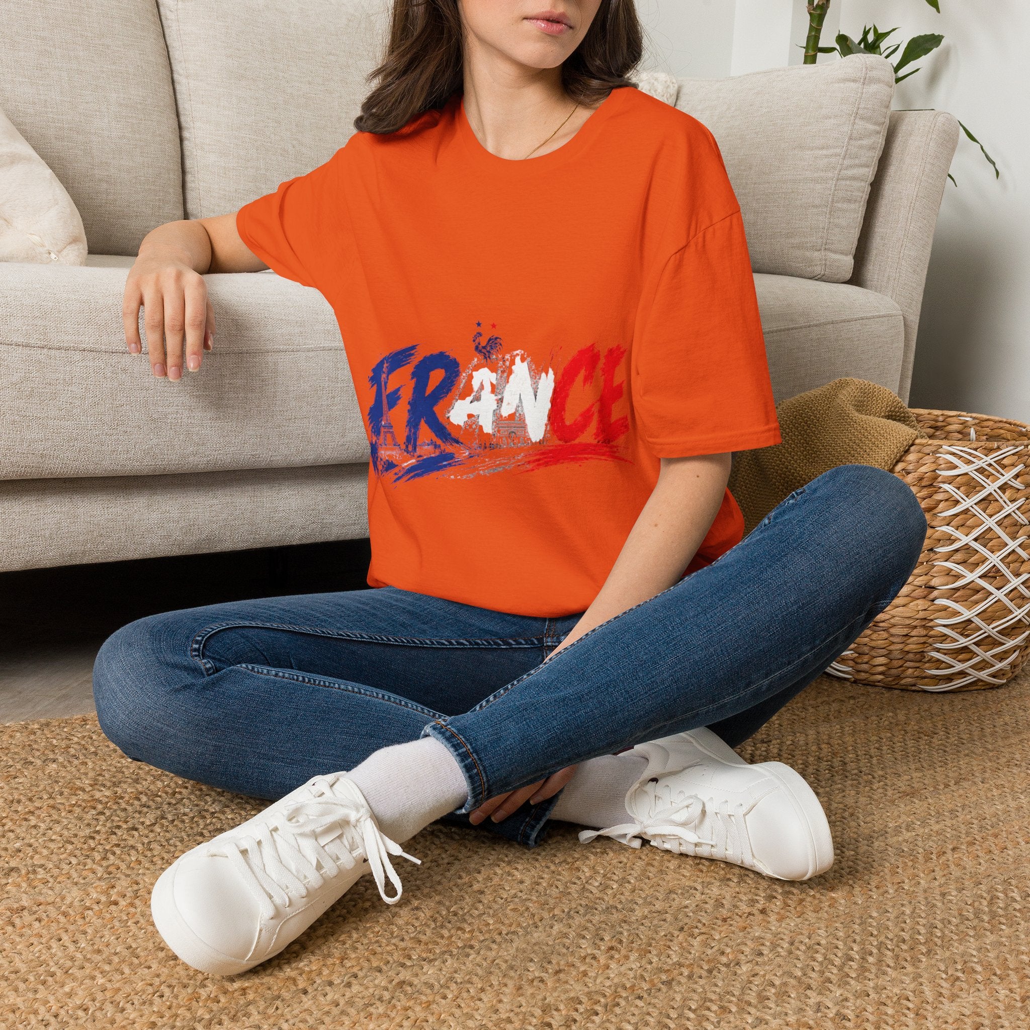 France Brushstroke Graphic T-Shirt — Tricolor Soccer/Travel Fan Tee