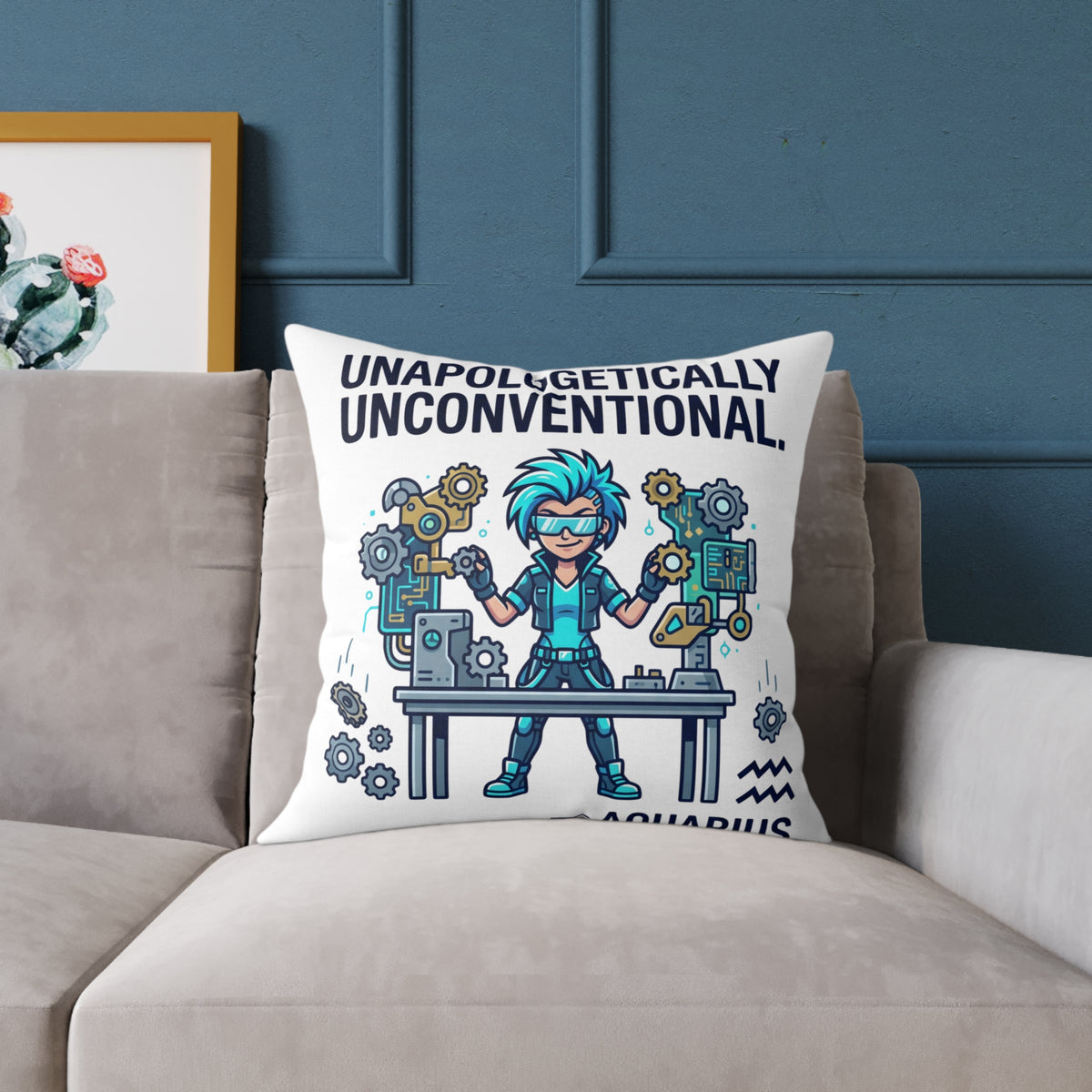 Aquarius Zodiac Unapologetically Unconventional Square Poly Canvas Pillow