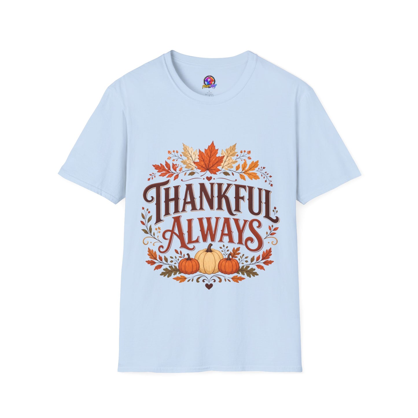 Thankful Always T-Shirt — Autumn Leaves & Pumpkins Thanksgiving Tee