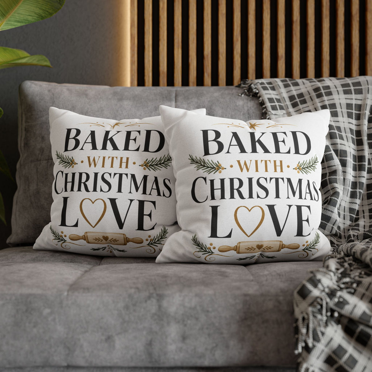Christmas Baking Pillowcase — “Baked with Christmas Love” Decorative Throw Pillowcase