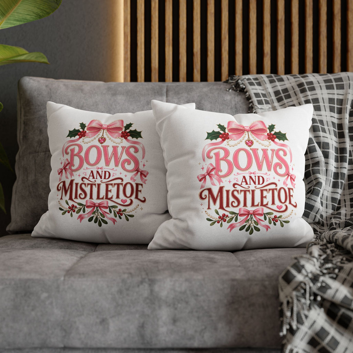 Christmas Pillowcase Bows and Mistletoe Christmas Pillow