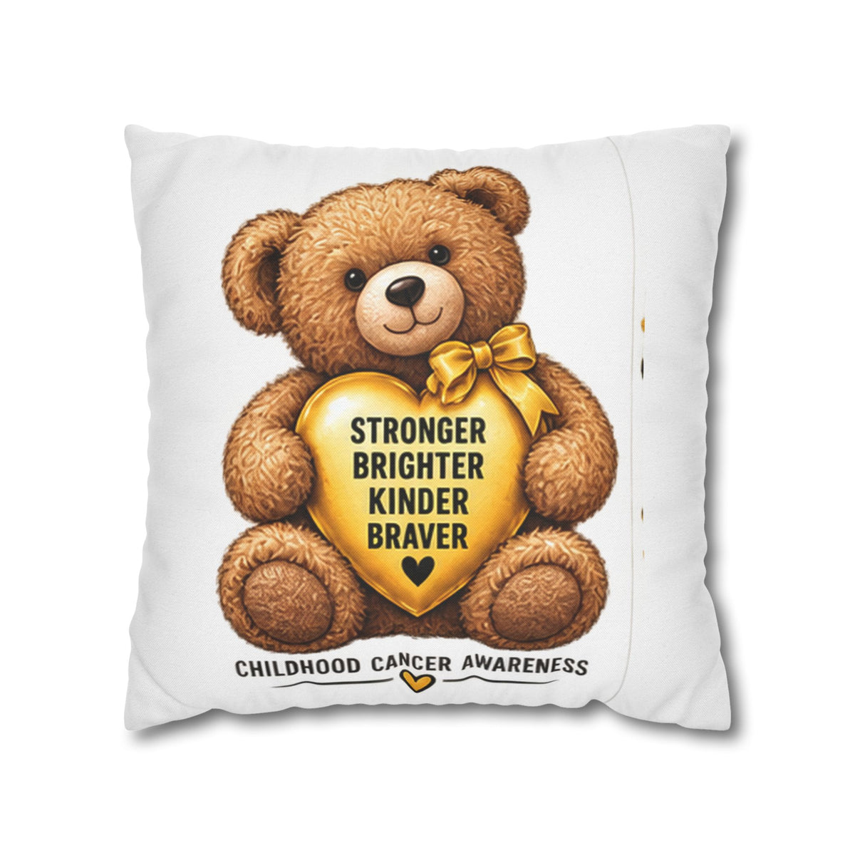 Childhood Cancer Awareness Bear Square Pillowcase – Stronger Brighter Kinder Braver