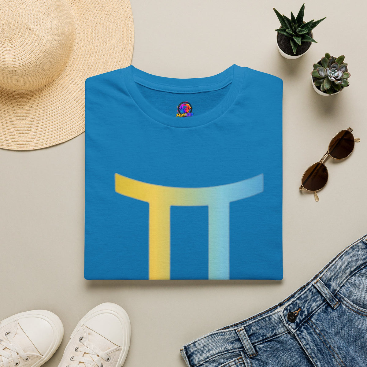 Gemini Drip Zodiac T-Shirt — Rainbow Gemini Symbol Tee