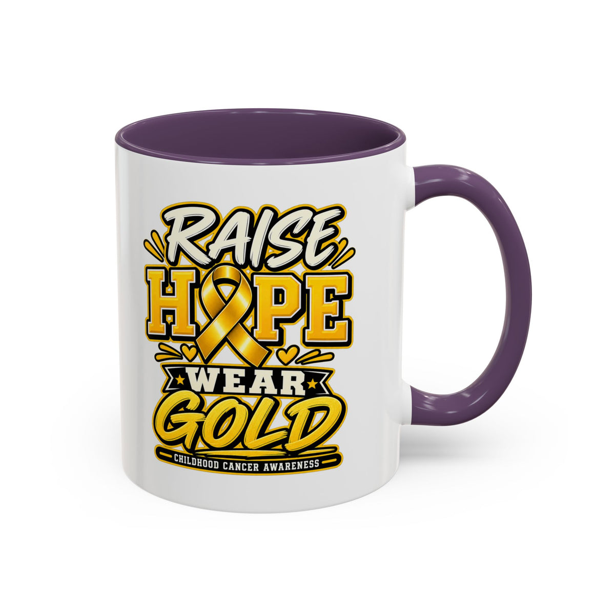 Raise Hope Wear Gold Cancer Awareness Coffee Mug (Accent, 11/15oz)