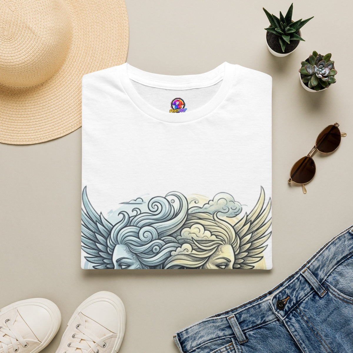Mythic Moon & Sun Faces T-Shirt — Celestial Duality Graphic Tee