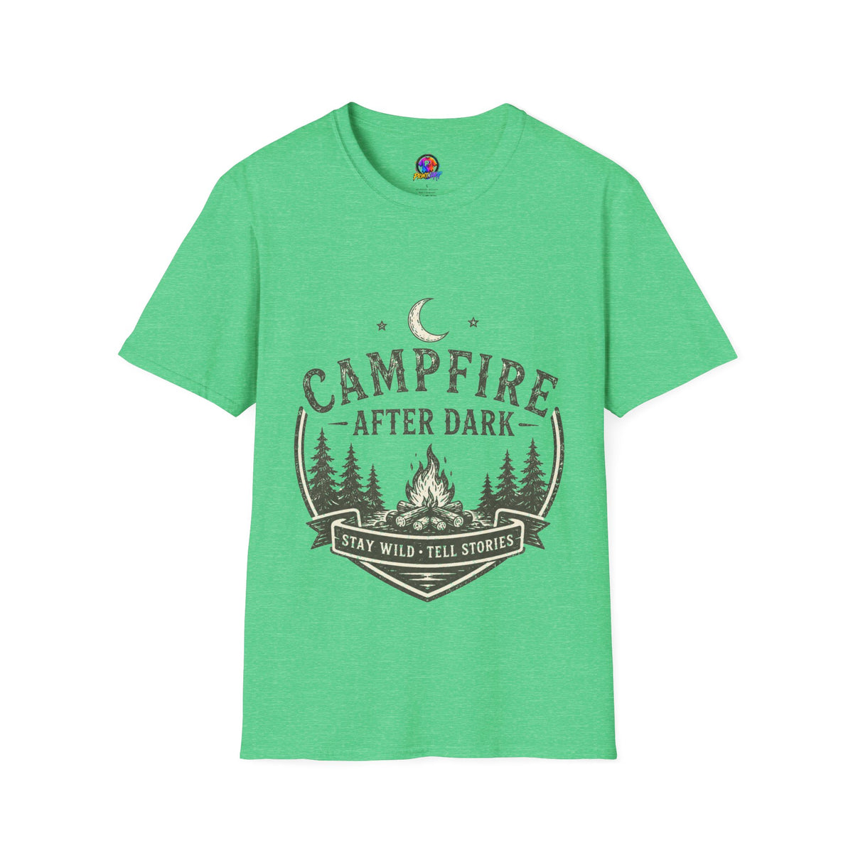 Campfire T-Shirt — "Campfire After Dark" Moonlit Camping Graphic