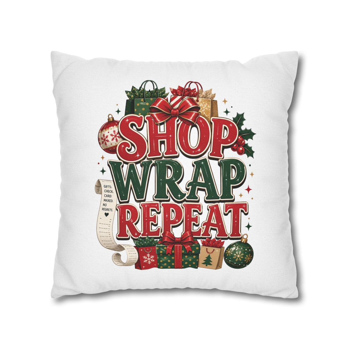 Shop Wrap Repeat Christmas Pillowcase — Holiday Decorative Throw Pillow Cover