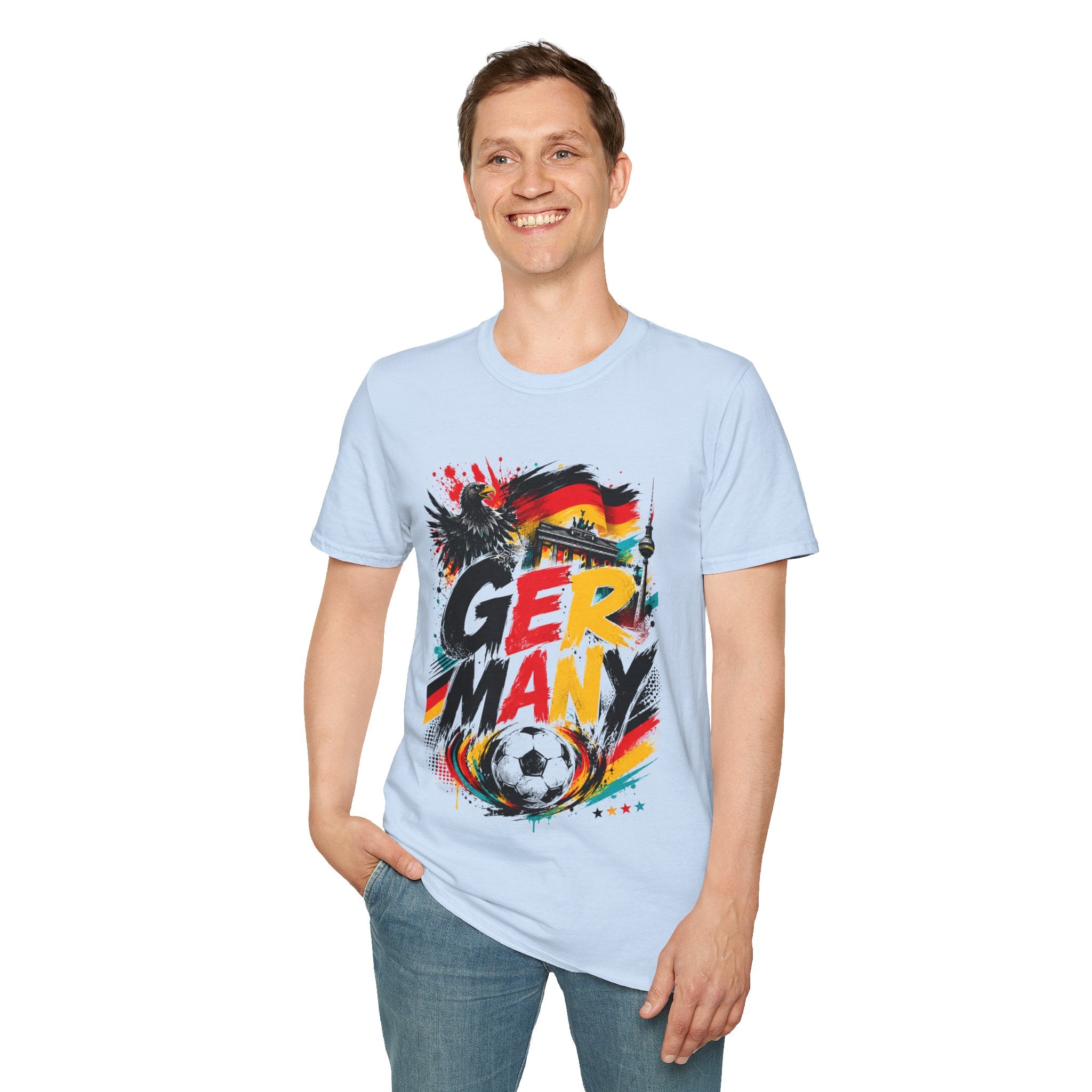 Germany Soccer Graphic T‑Shirt — Flag, Eagle & Brandenburger Tor Design