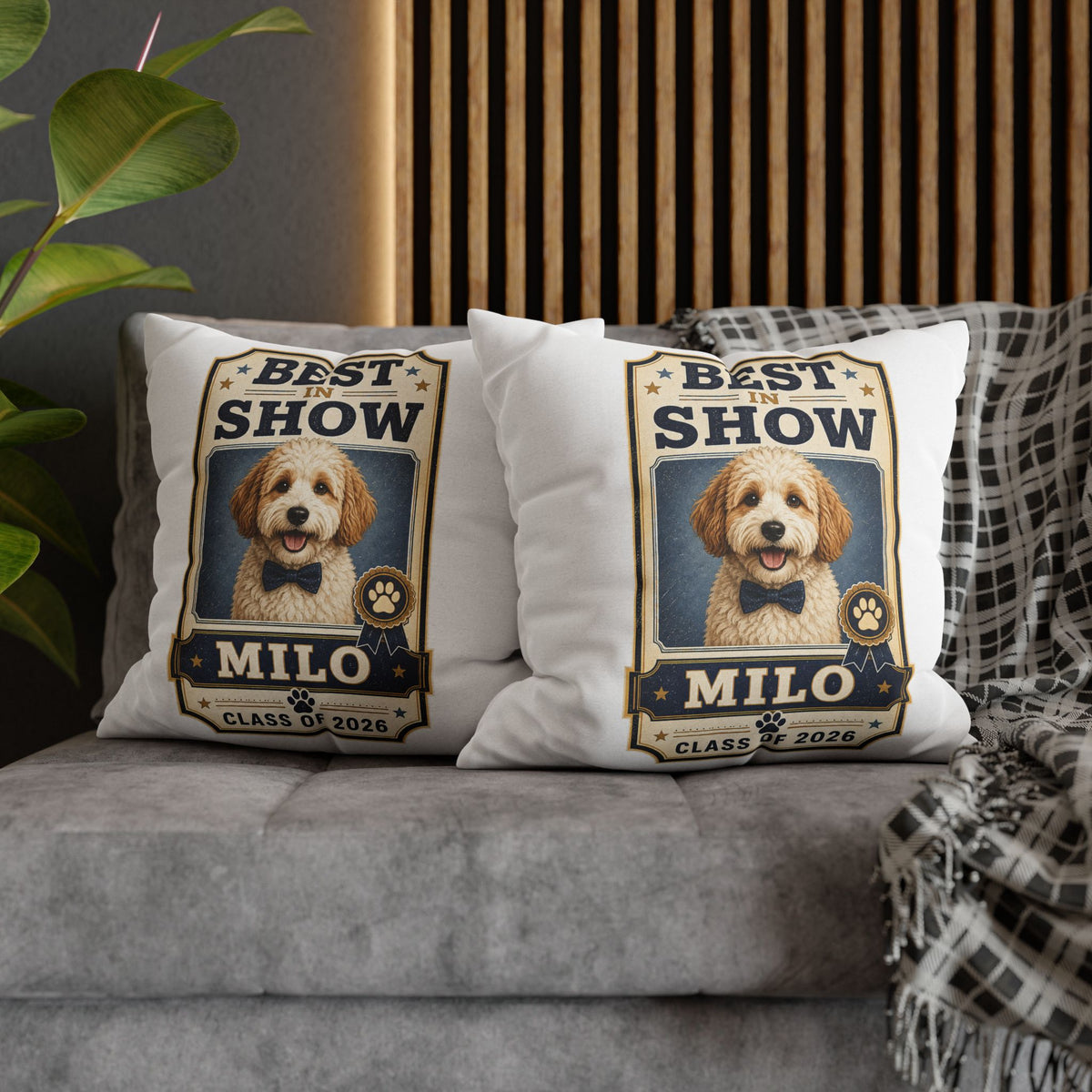 Best in Show Personalized Dog Pillowcase — "Milo" Class of 2026 Milo Bailey Dog Dad Mom