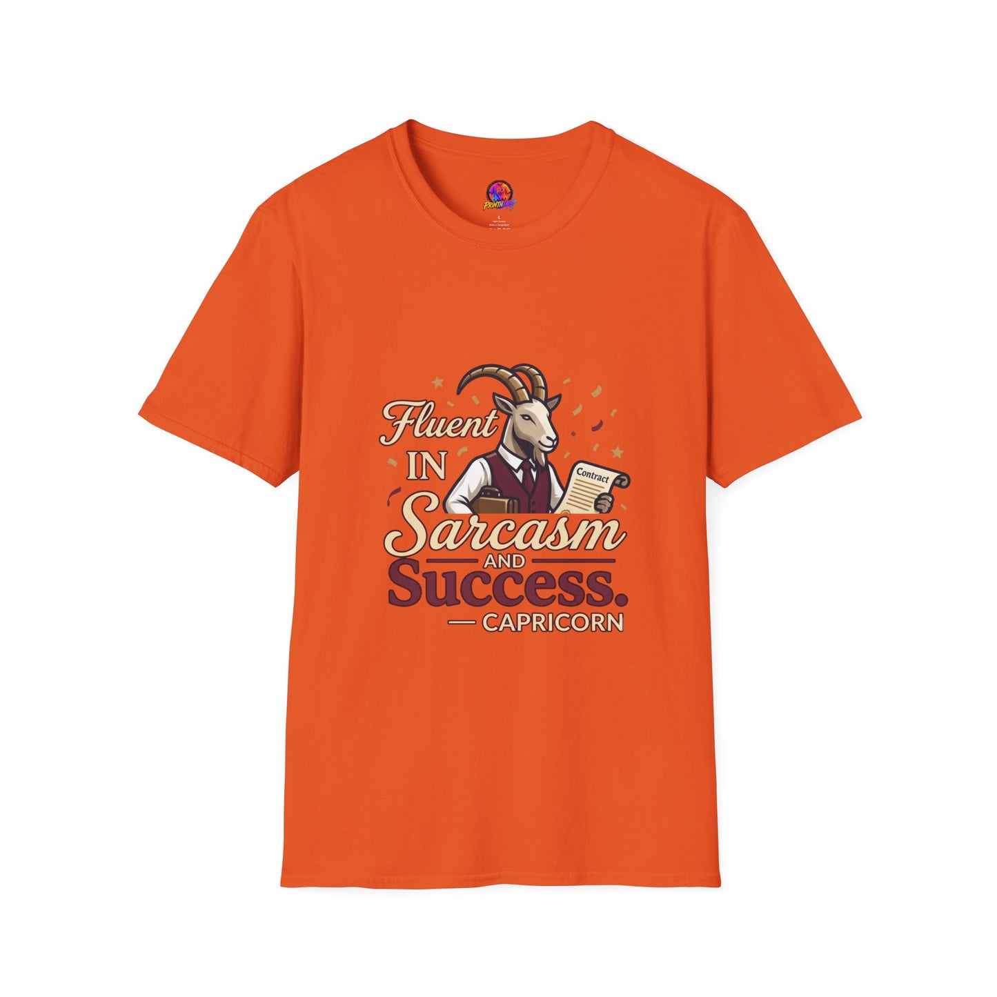 Capricorn Goat Graphic T-Shirt — "Fluent in Sarcasm & Success" Zodiac Tee