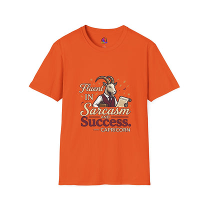 Capricorn Goat Graphic T-Shirt — "Fluent in Sarcasm & Success" Zodiac Tee