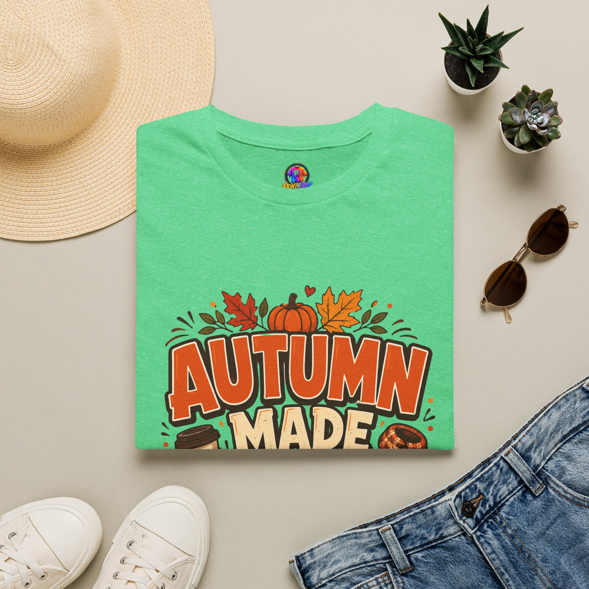 Thanksgiving T-shirt Autumn Made Me Do It T-Shirt — Fall Pumpkin & Leaves Graphic Tee