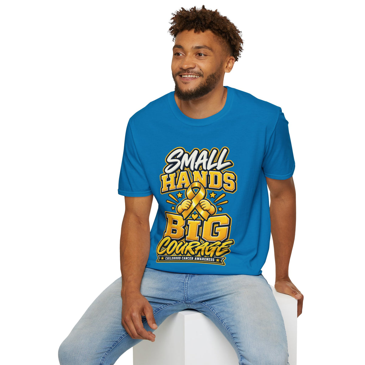 Children's Cancer Awareness T-Shirt — "Small Hands Big Courage" Yellow Ribbon