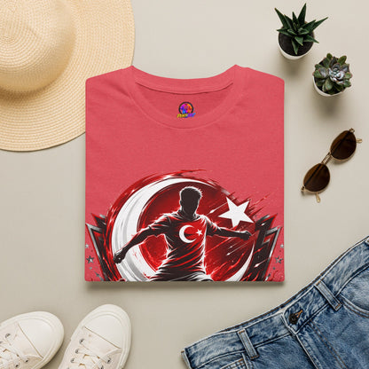 Turkey Crimson Flame Soccer T-Shirt — Turkish Crescent & Star Football Fan Tee