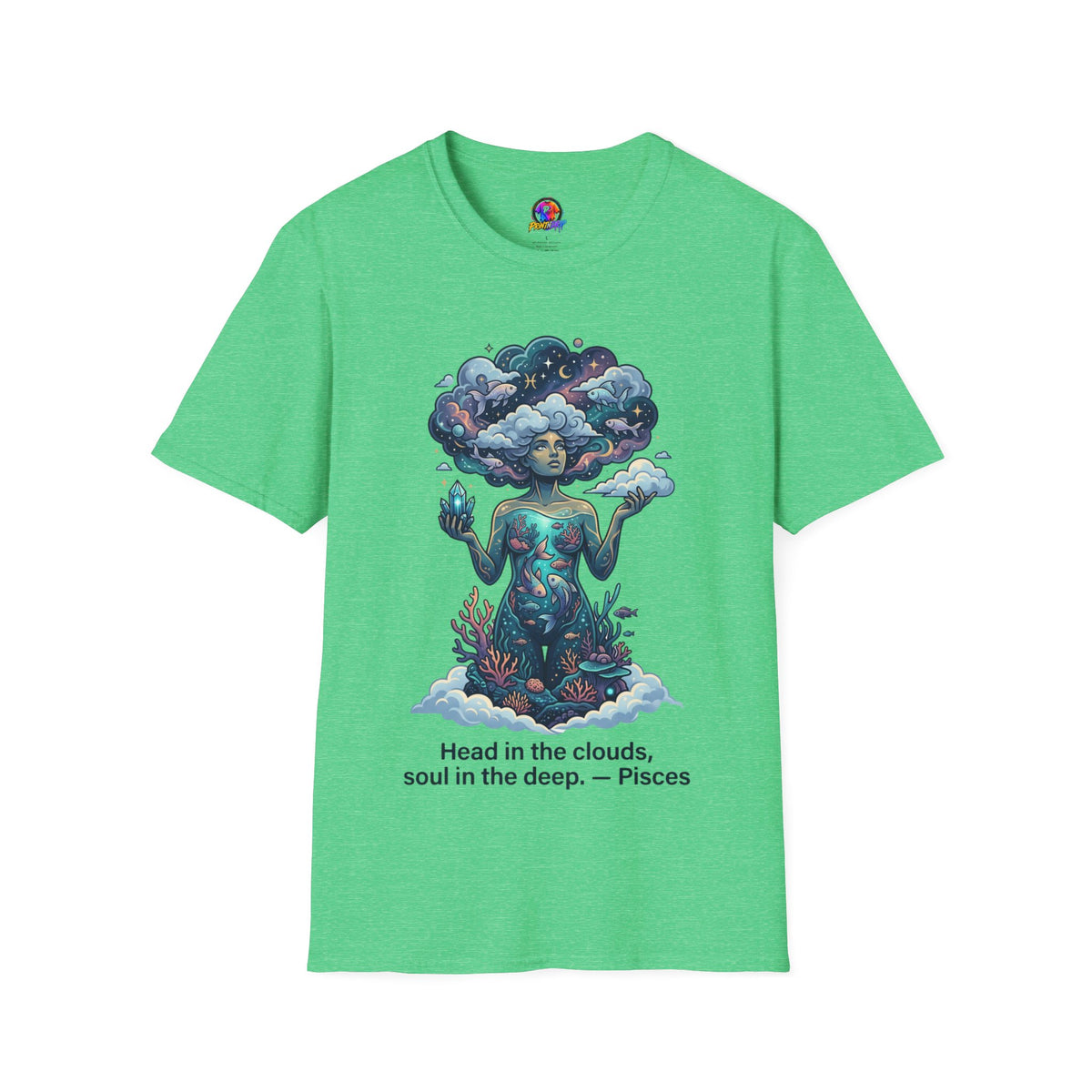 Pisces Zodiac in the Clouds T-Shirt — Dreamy Cosmic Woman Graphic Tee