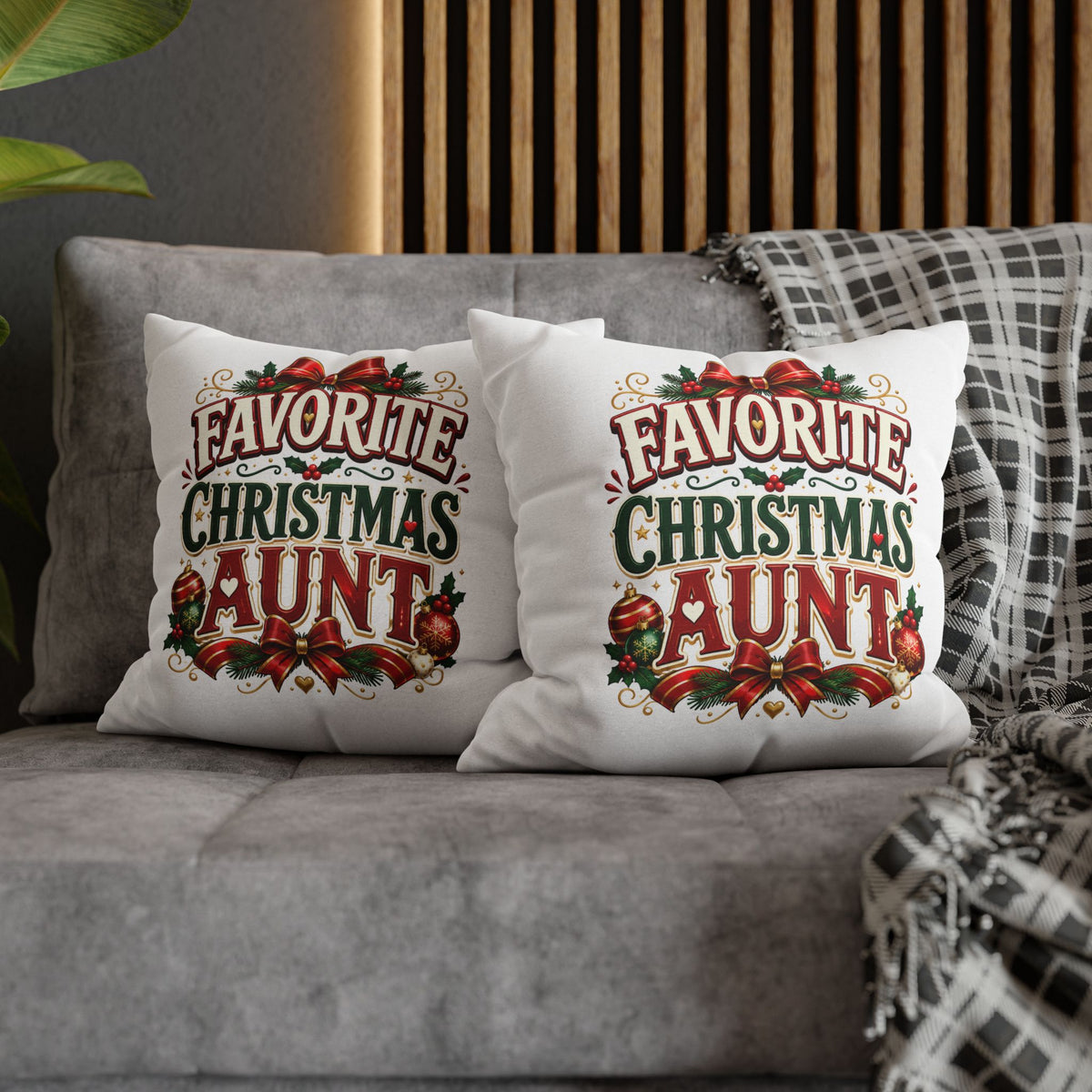 Favorite Christmas Aunt Pillowcase - Festive Holiday Decorative Throw Pillowcase