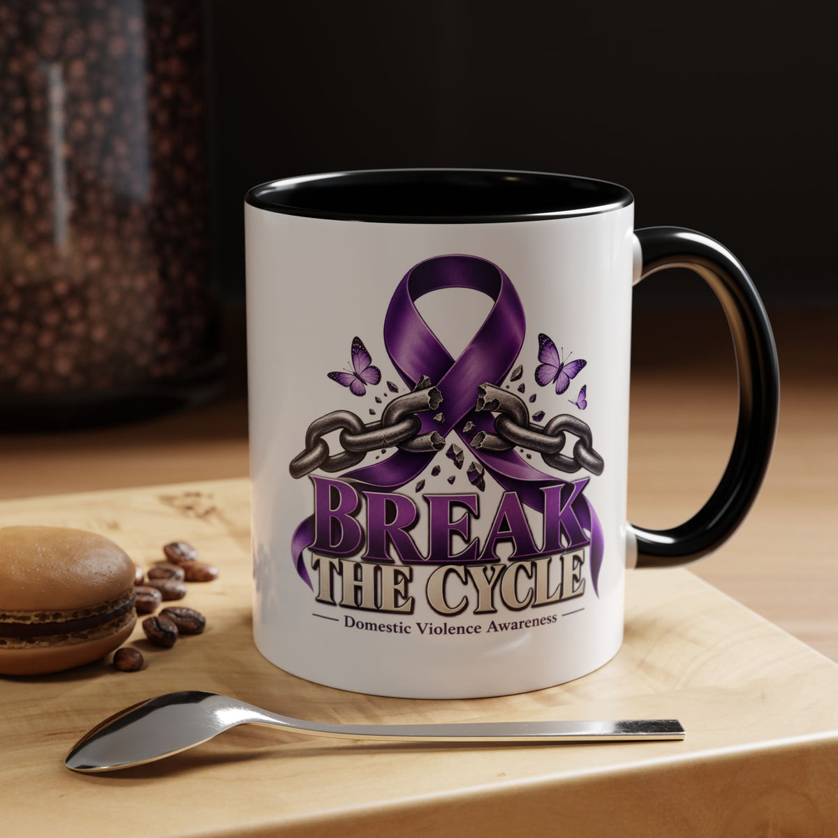 Break the Cycle Coffee Mug – Domestic Violence Awareness Purple Ribbon (11/15oz)