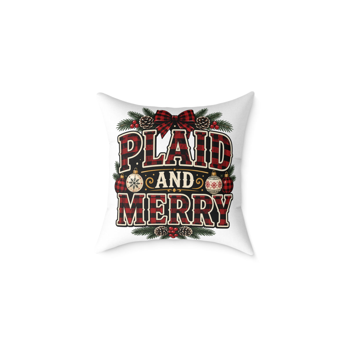 Plaid and Merry Christmas Throw Pillow