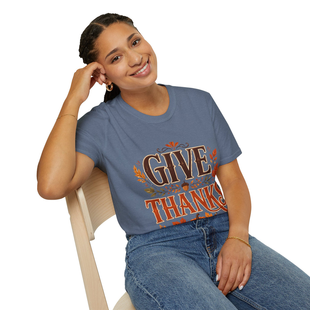 Thanksgiving T-Shirt Give Thanks T-Shirt — Autumn Thanksgiving Graphic Tee