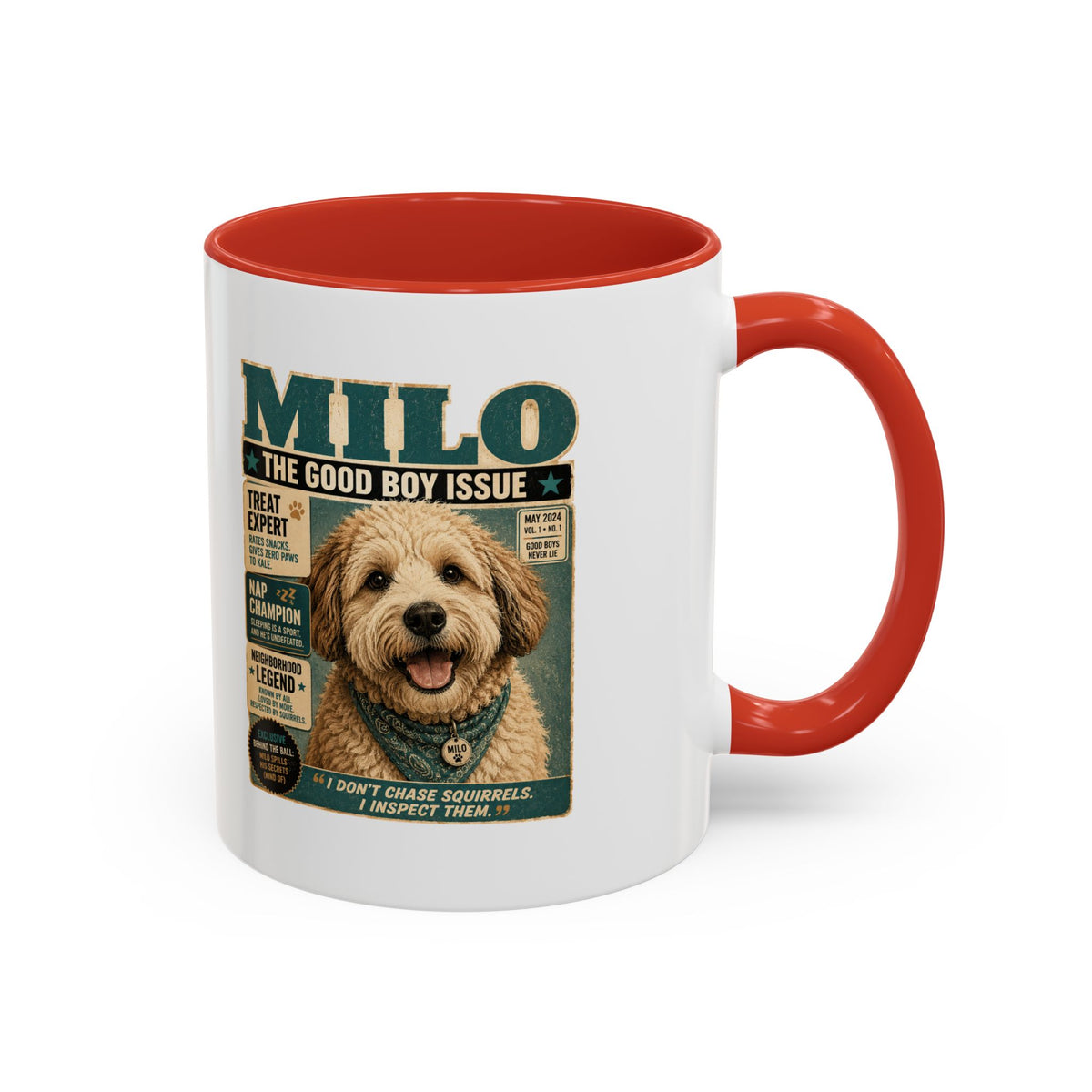 Milo Bailey Dog Dad Mom Milo 'The Good Boy Issue' Accent Coffee Mug – Cute Dog Magazine Cover Design