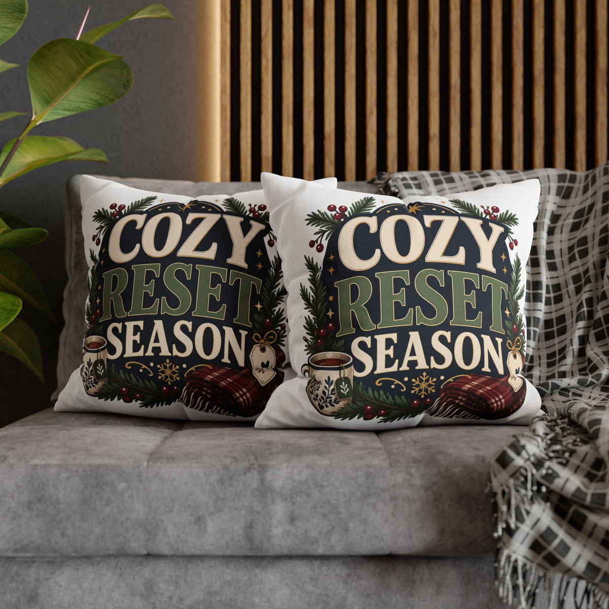 Cozy Reset Season Decorative Pillowcase – Holiday Winter Throw Pillow Cover Modern Day Christmas