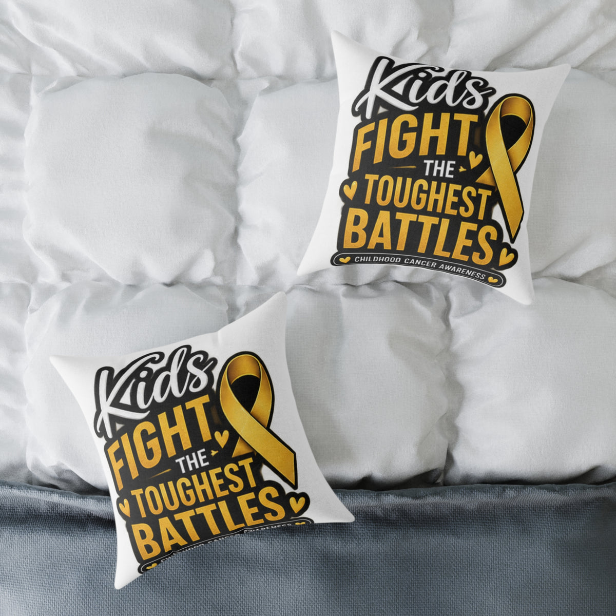 Childhood Cancer Kids Fight the Toughest Battles Gold Ribbon Pillow