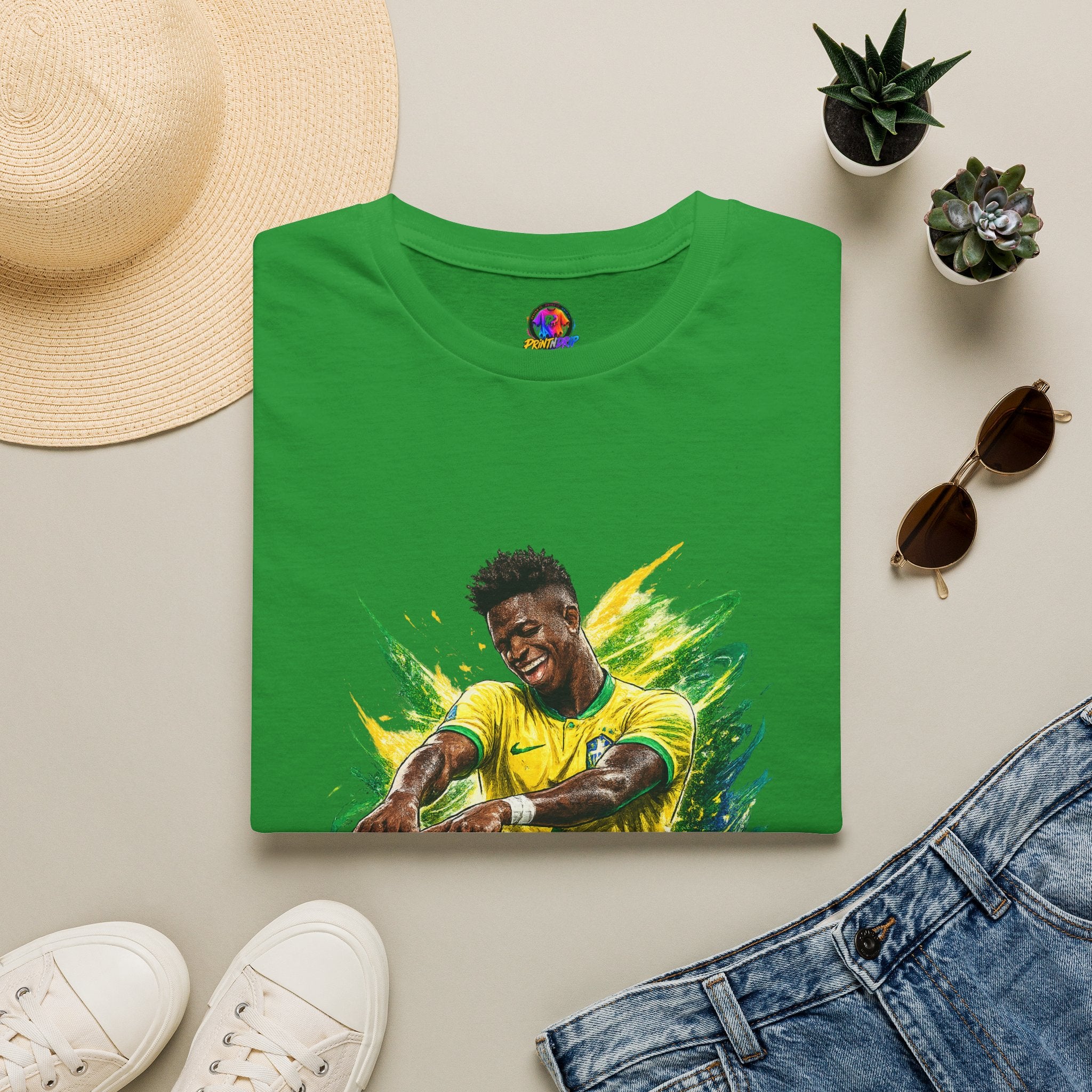 Brazil  Soccer Celebration T-Shirt — Brazilian Football Player Artwork