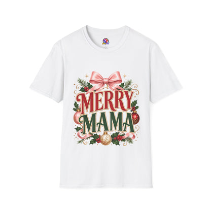 Merry Mama Christmas T-Shirt — Festive Bow & Holiday Greenery Tee