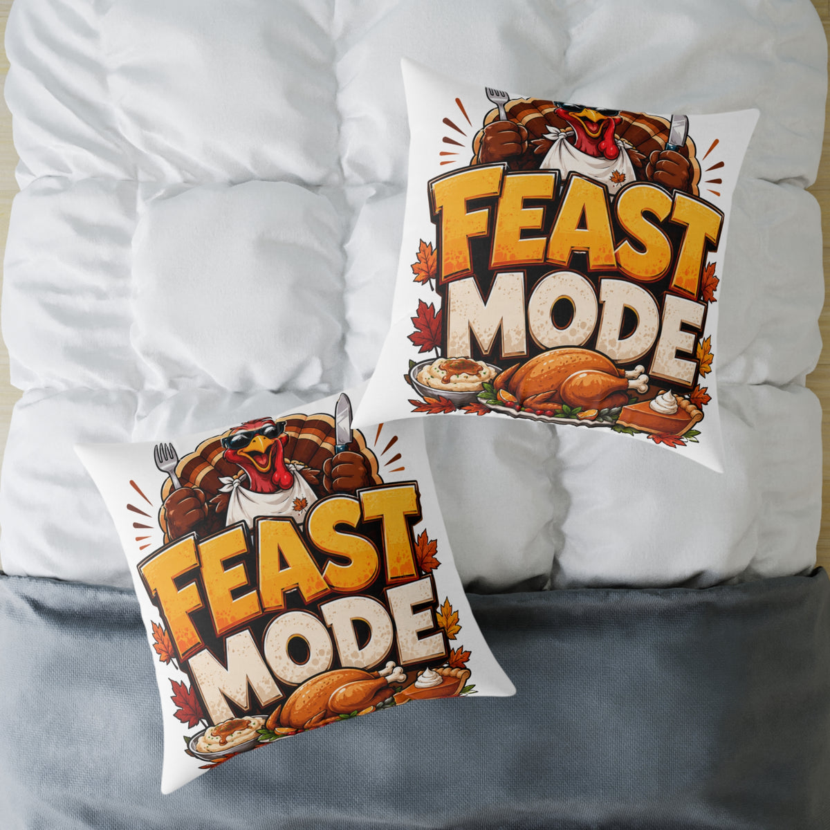 Thanksgiving Feast Mode Throw Pillow — Thanksgiving Turkey Holiday Decor