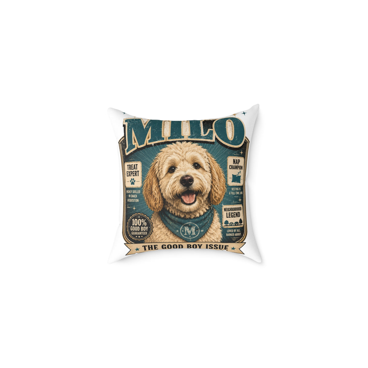 Milo Bailey Dog Dad Mom Milo Dog Cover Pillow — Personalized Cute Golden Doodle Accent Pillow