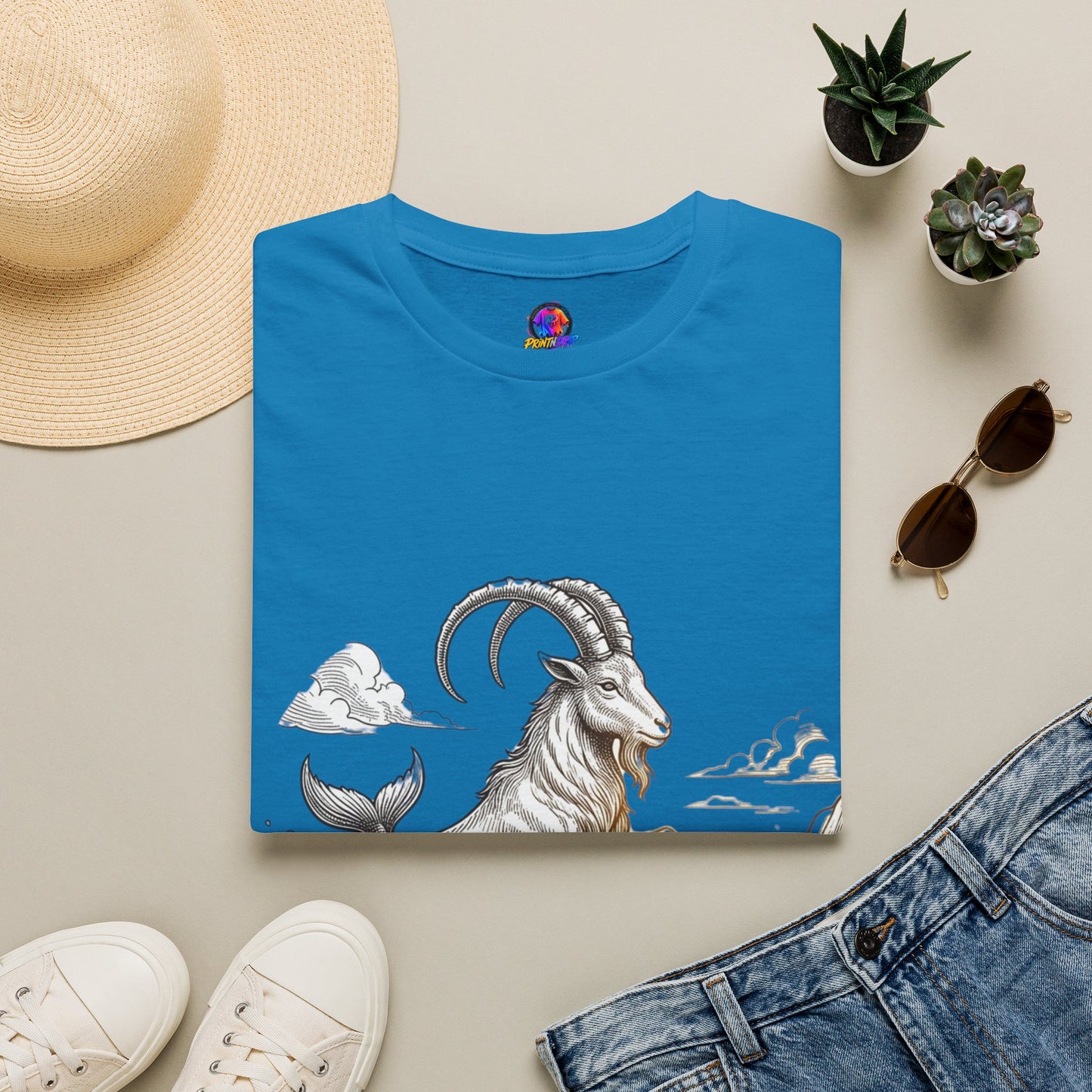 Capricorn Goat-Mermaid T-Shirt — Mythical Sea Goat Zodiac Tee