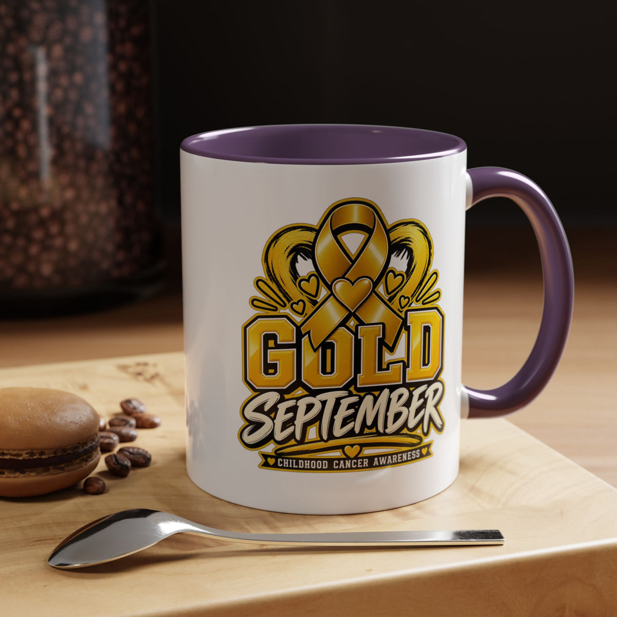 Gold September Coffee Mug — Childhood Cancer Awareness Accent Mug (11/15oz)