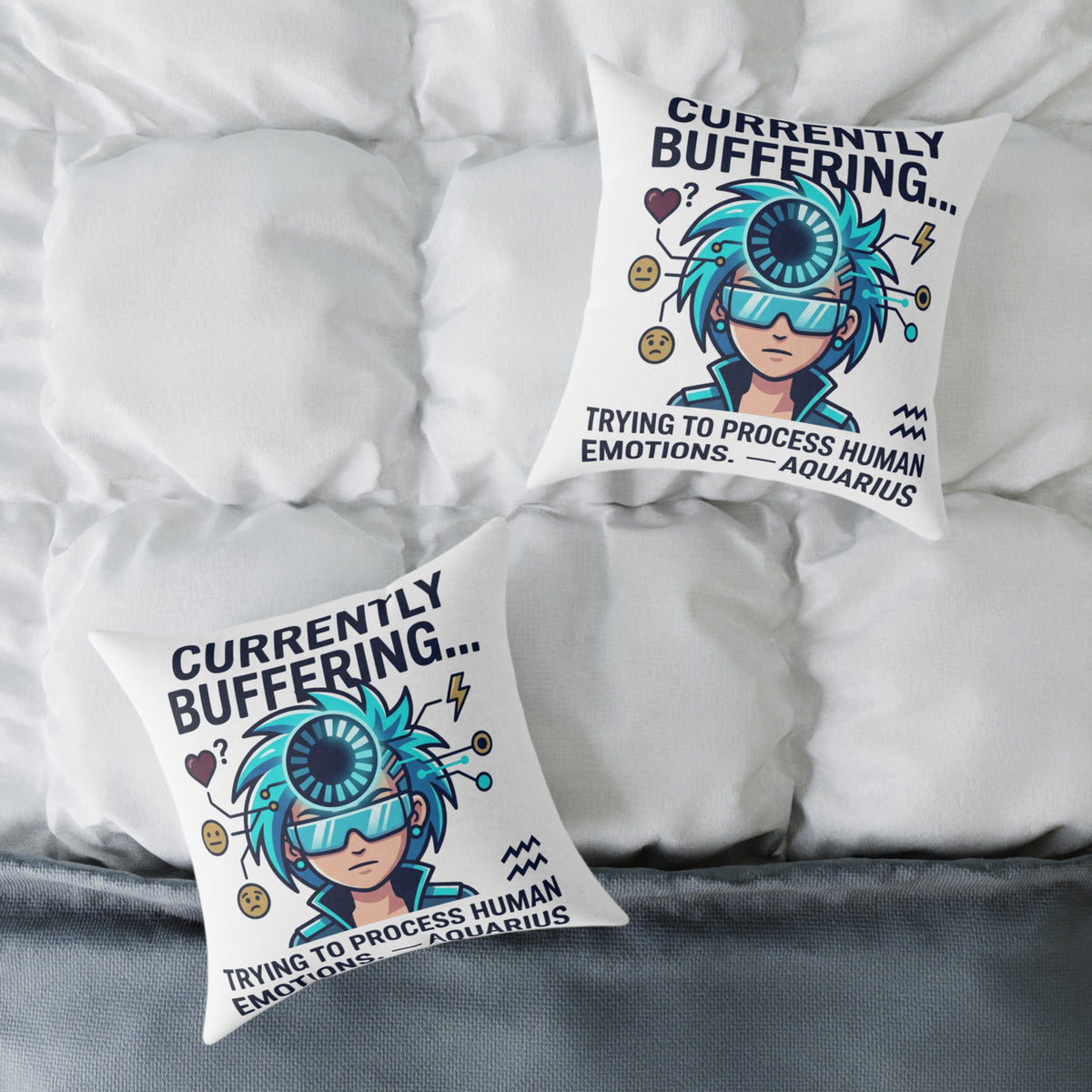 Zodiac Aquarius Currently Buffering Square Poly Canvas Pillow