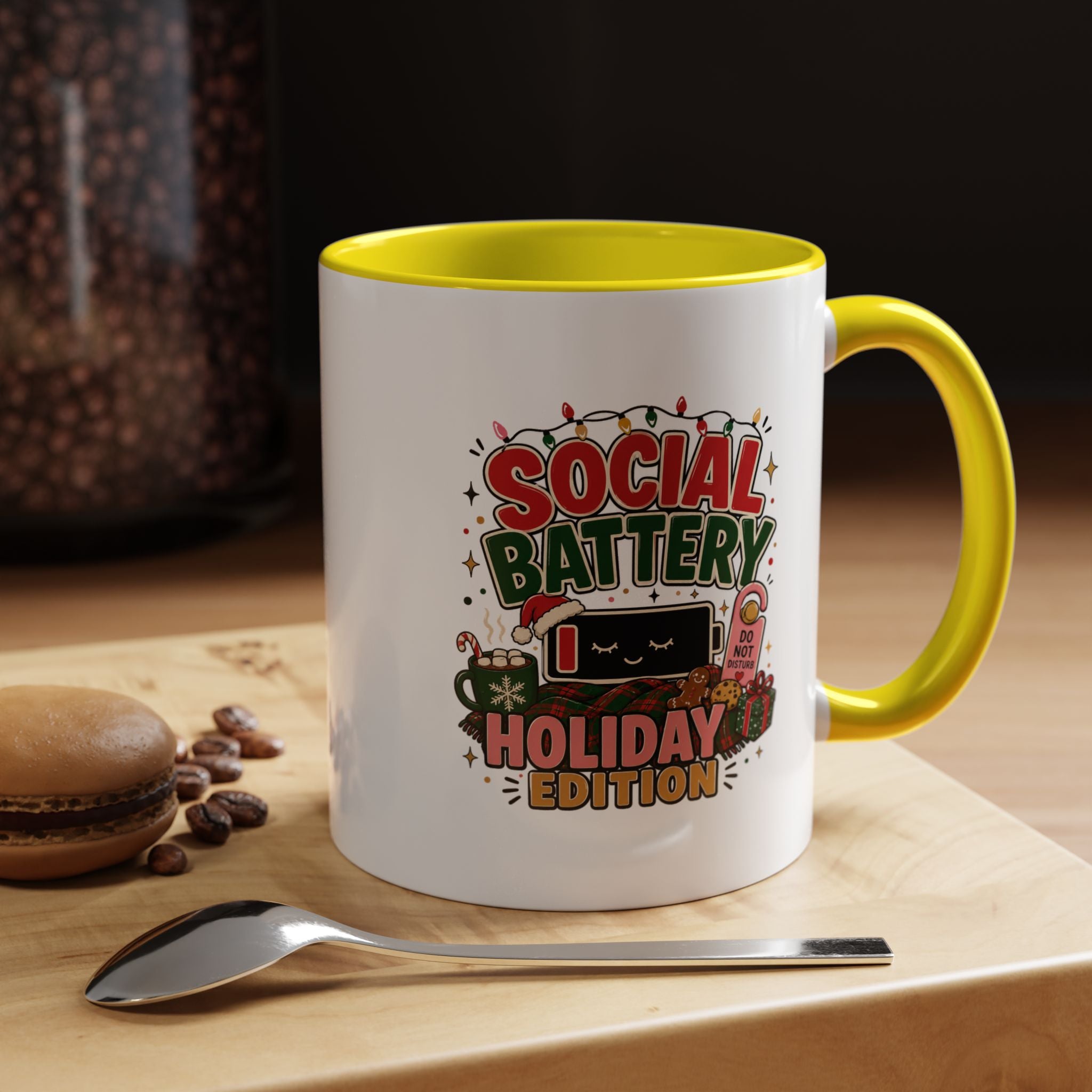 Modern Day Christmas Holiday Coffee Mug - "Social Battery: Holiday Edition" Accent Mug