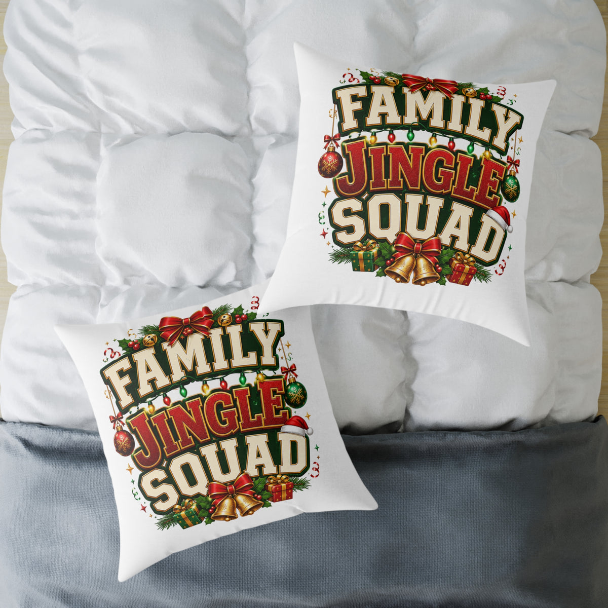 Family Jingle Squad Christmas Throw Pillow - Holiday Decorative Square Pillow