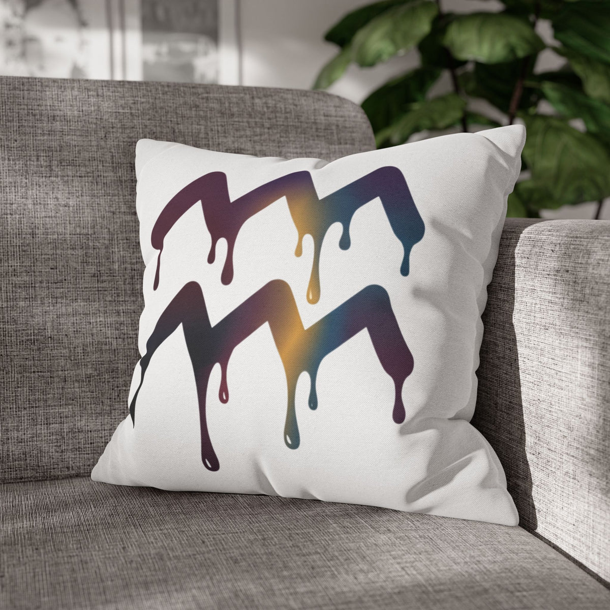 Dripping Aquarius Symbol Pillowcase — Zodiac Decorative Throw Pillow Cover