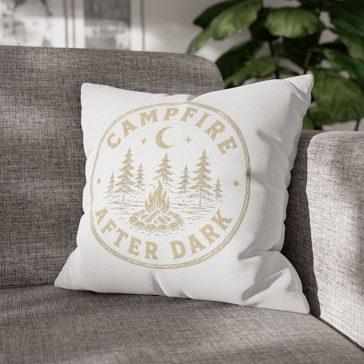 Campfire After Dark Decorative Pillowcase  Milo Bailey Dog Dad Mom— Rustic Camping Throw Pillow Cover