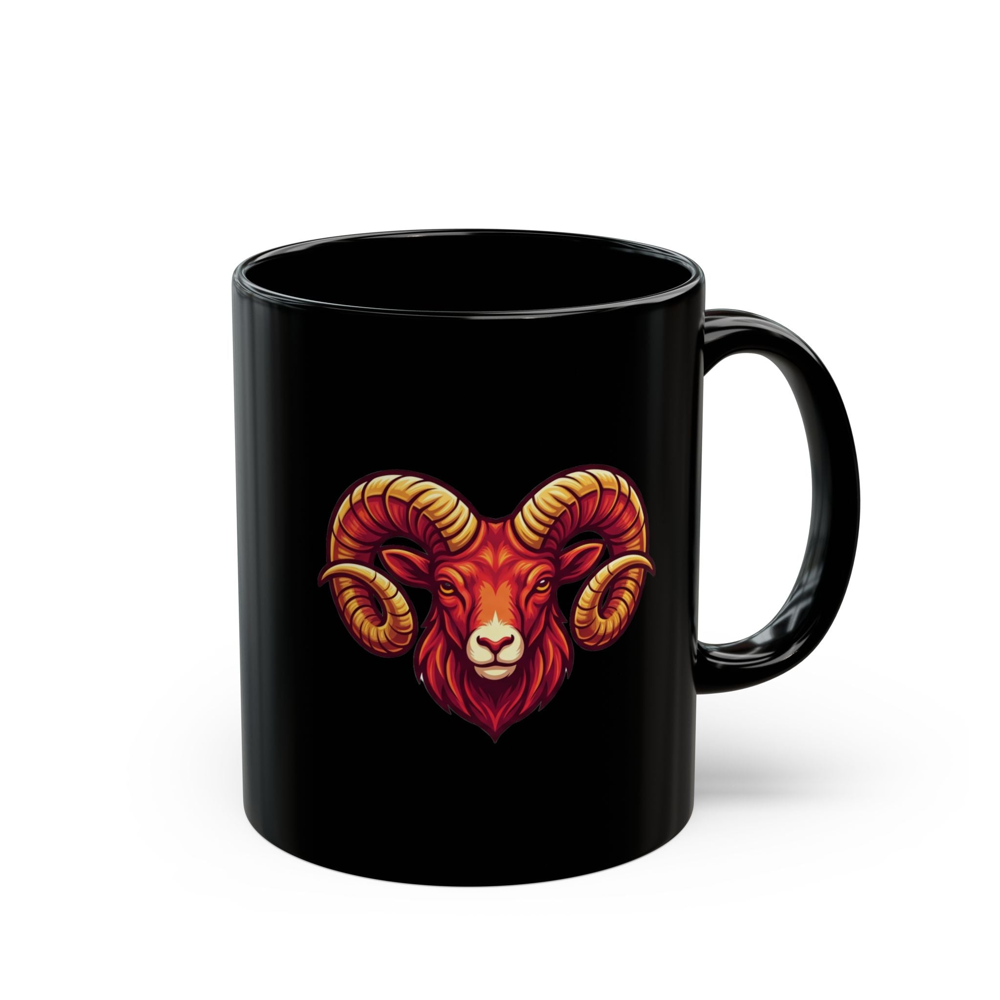 Ram Skull Black Mug — Bold Horned Goat Art Coffee Cup