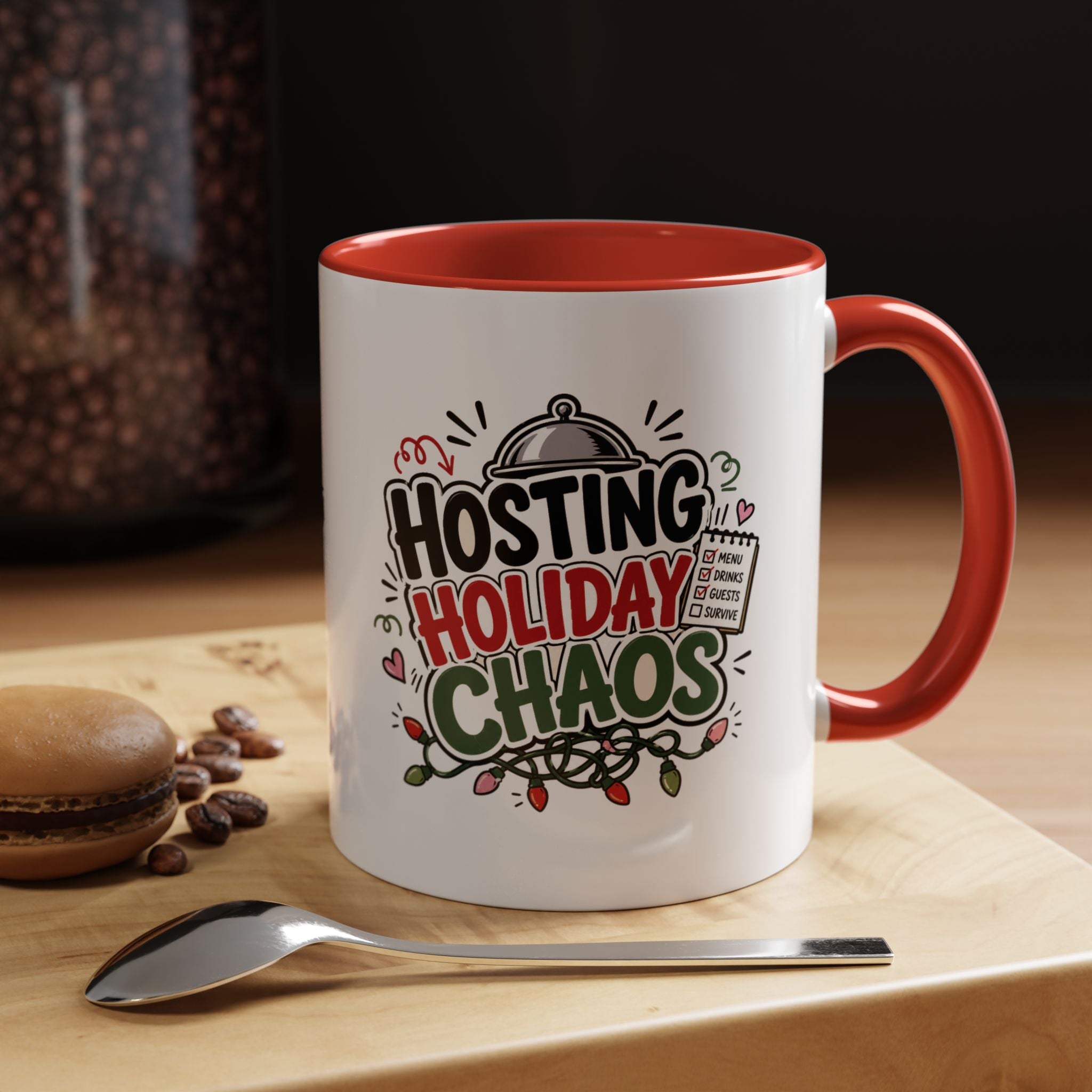 Modern Day Christmas Hosting Holiday Chaos Accent Coffee Mug — "Hosting Holiday Chaos" Funny Christmas Coffee Cup