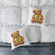 Childhood Cancer Awareness Teddy Bear Pillow — "Stronger Brighter Kinder Braver" Square Throw Pillow