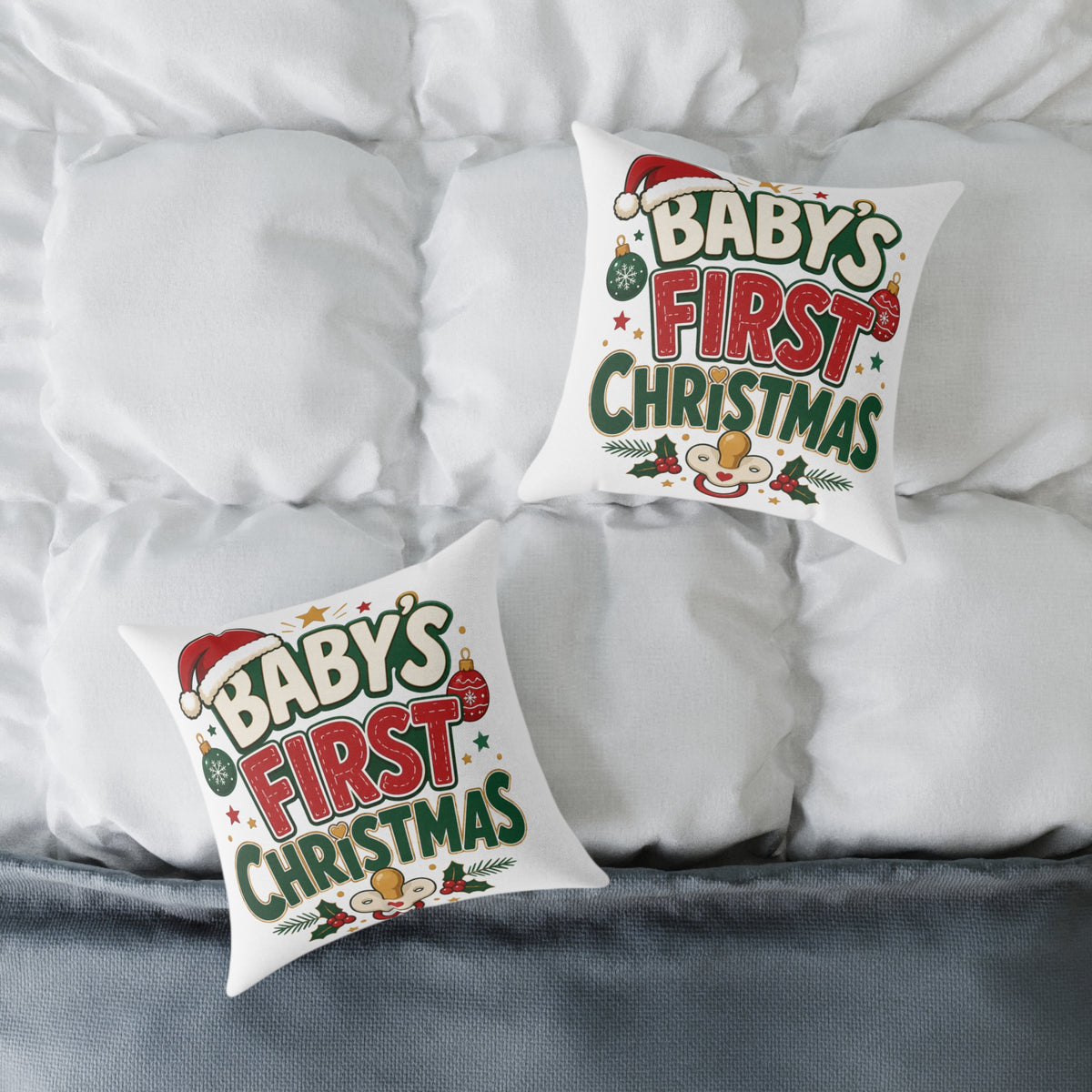 Baby's  First Christmas Square Poly Canvas Pillow