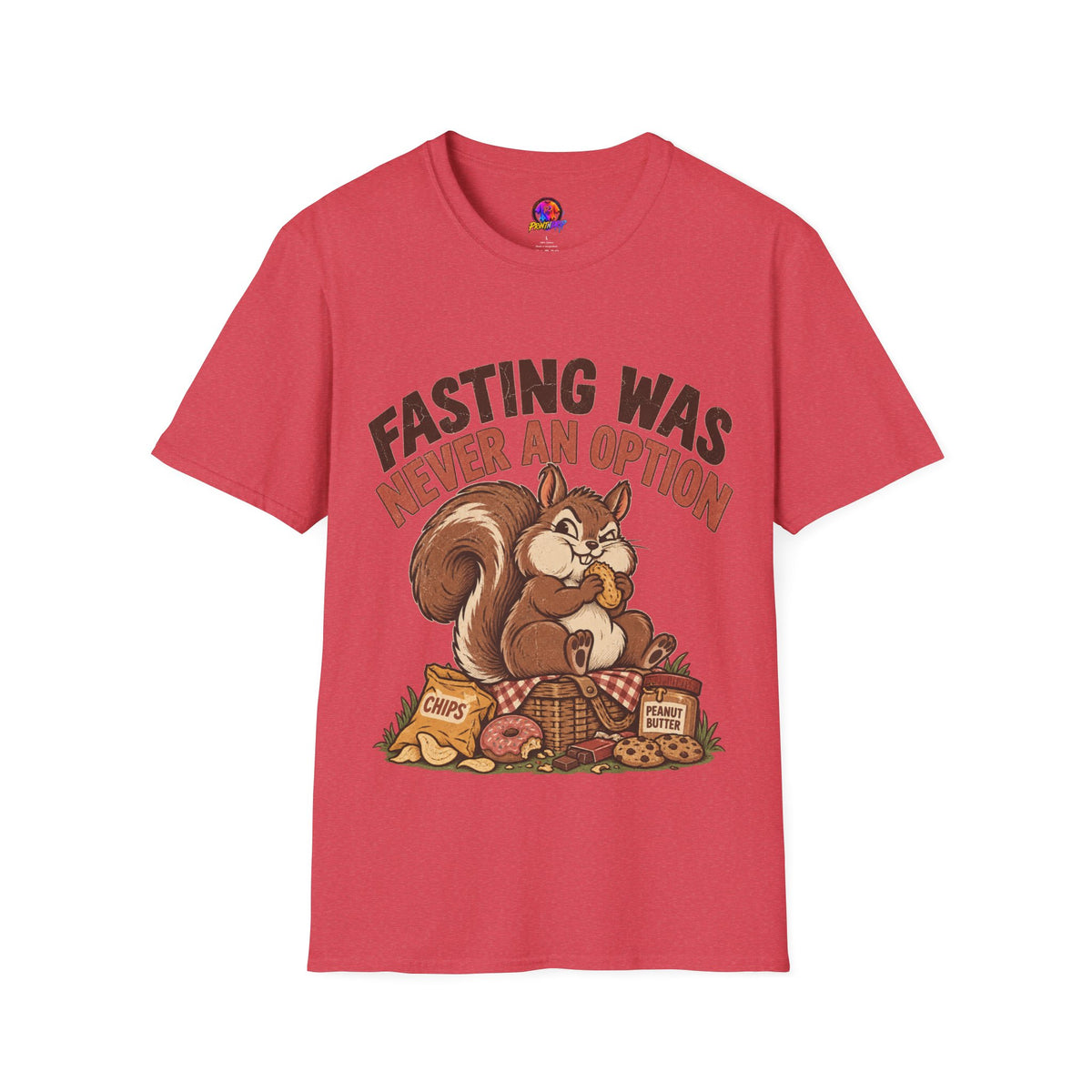 Fasting Was Never an Option T-Shirt — Funny Squirrel Eating Snacks Tee