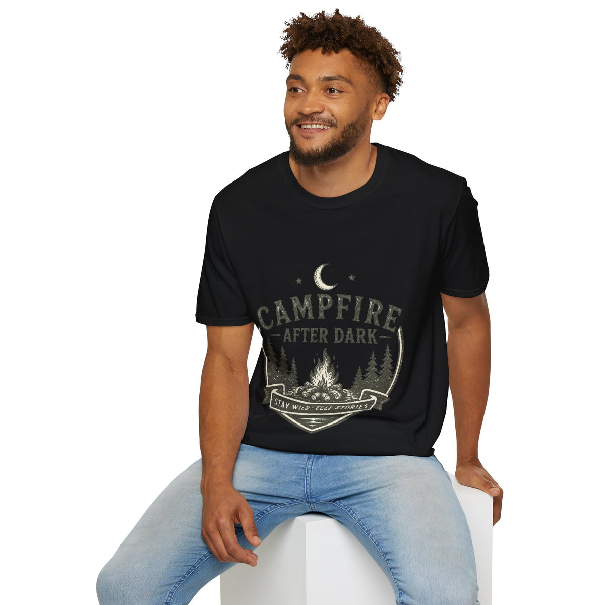 Campfire T-Shirt — "Campfire After Dark" Moonlit Camping Graphic