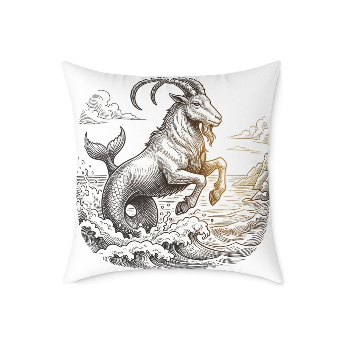 Capricorn Sea-Goat Decorative Pillow — Zodiac Mythology Throw Pillow
