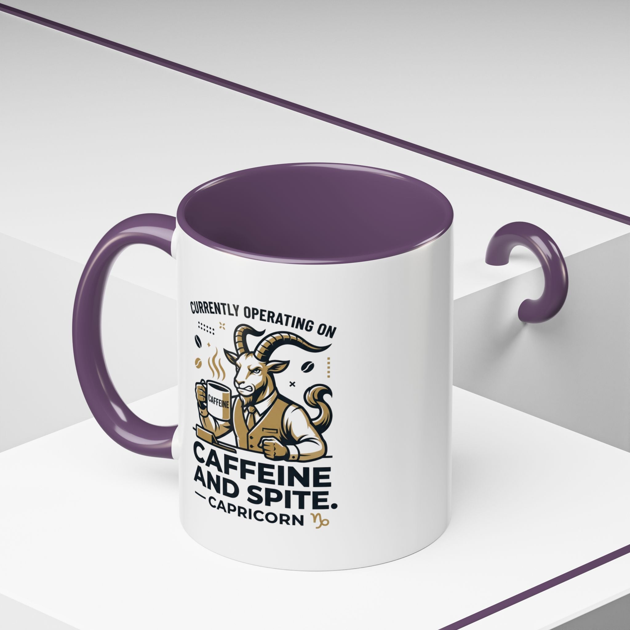 Capricorn Coffee Mug — “Currently Operating on Caffeine and Spite” Accent Mug (11/15oz)