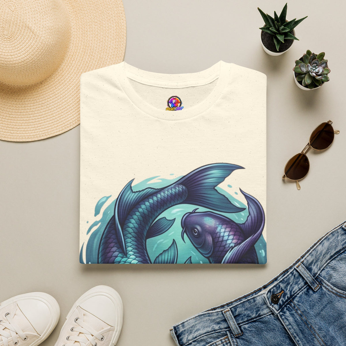 Pisces Zodiac Koi Fish Tee — Yin Yang Aquatic Graphic T-Shirt