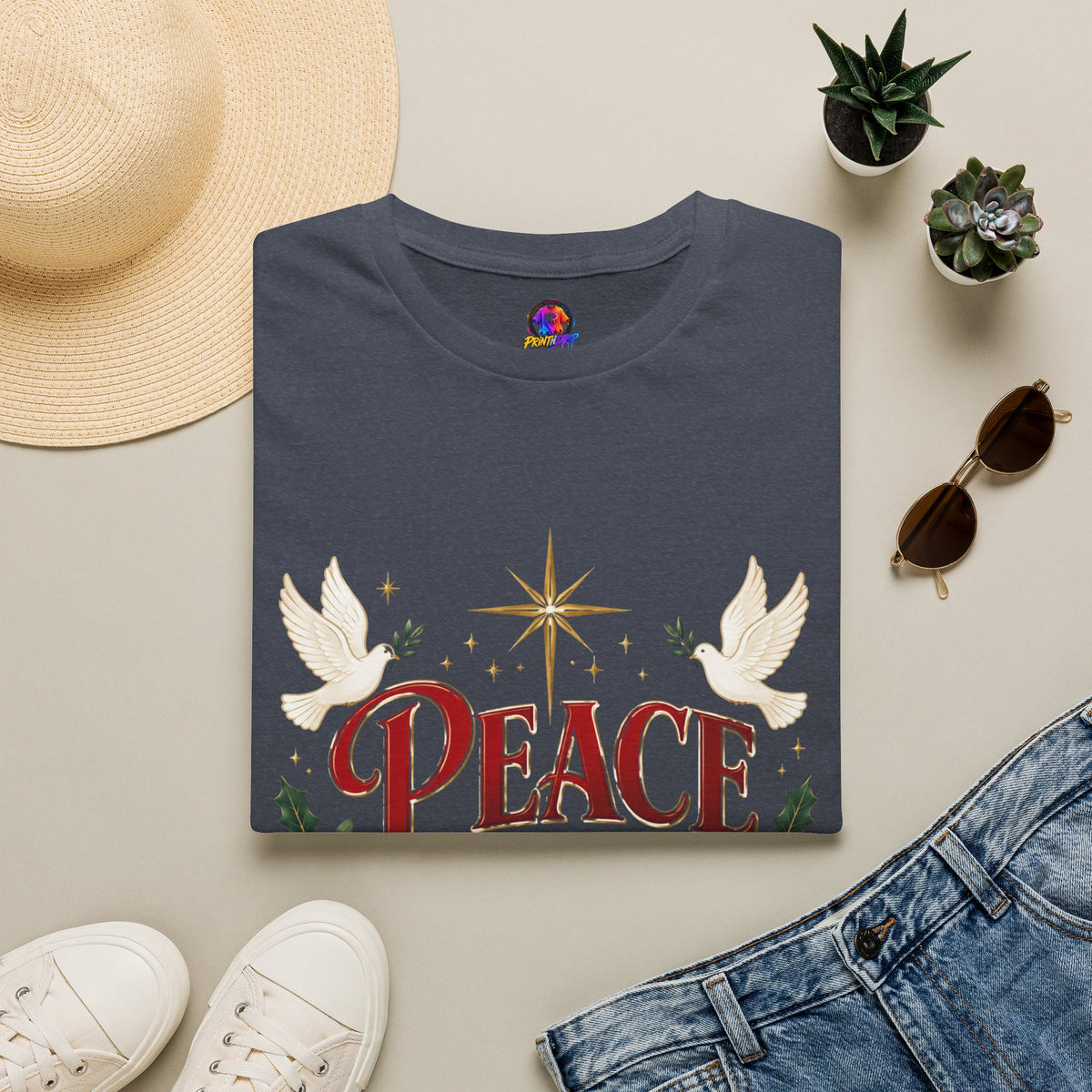 Peace on Earth T-Shirt — Holiday Dove & Star Christmas Tee