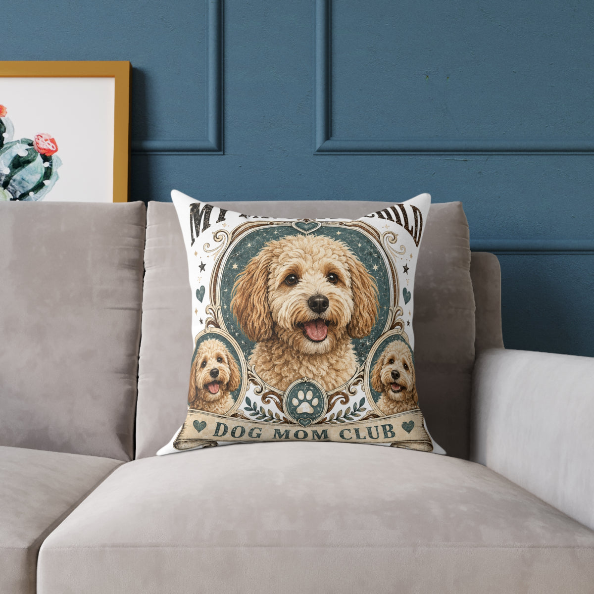 Doodle Dog Mom Pillow   Milo Bailey Dog Dad Mom— "My Favorite Child" Decorative Canvas Throw