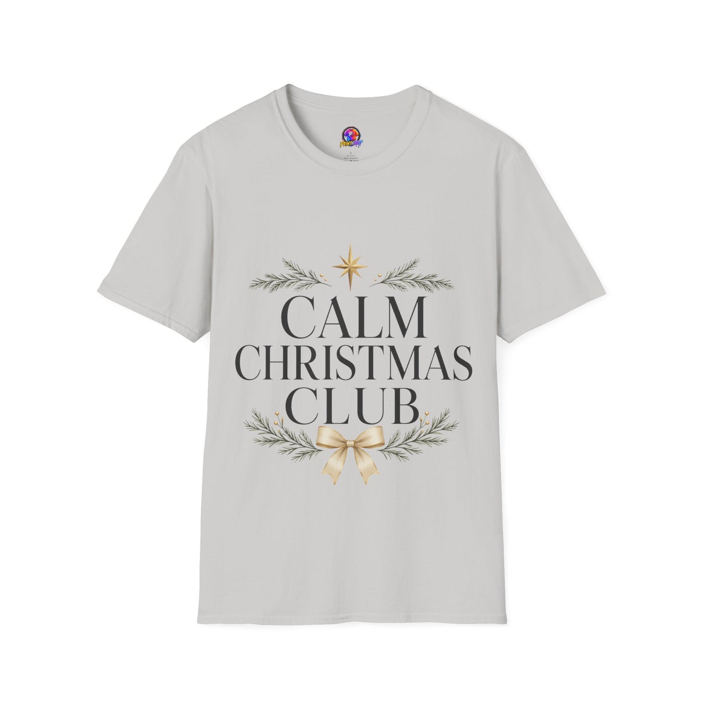Calm Christmas Club T-Shirt — Holiday Relaxed Tee with Star & Pine Design