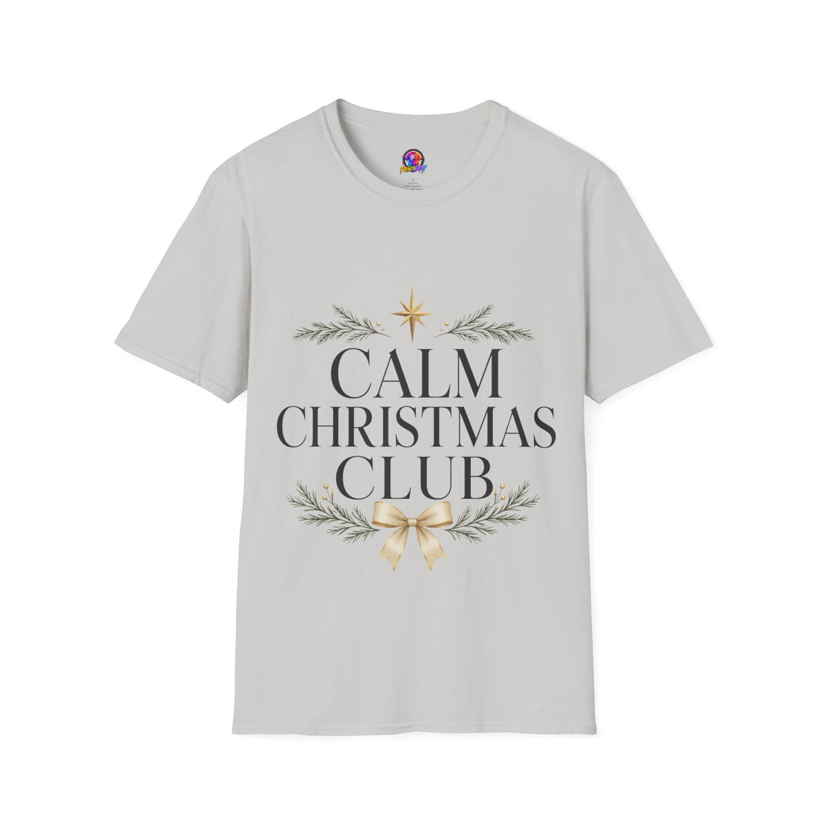 Calm Christmas Club T-Shirt — Holiday Relaxed Tee with Star & Pine Design